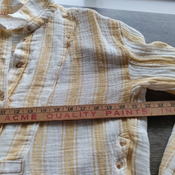 ANTHROPOLOGIE By Anthropologie Side-Button Yellow White Top Women Size L - Picture 8 of 10